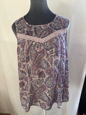 Lucky Brand S Sleeveless Paisley Lace Yoke Top in Purple & Blue